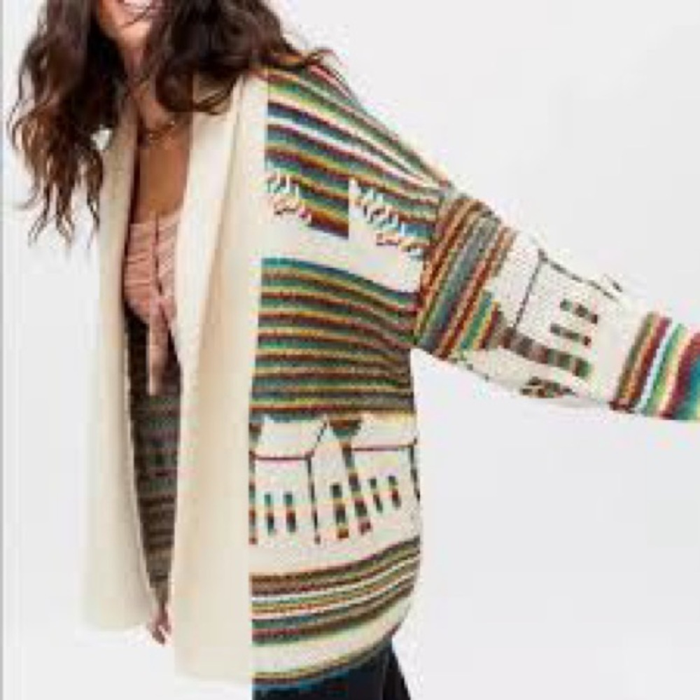 BDG Urban Outfitters Kolbie Open Front House Print Oversized Cardigan Sweater Sm